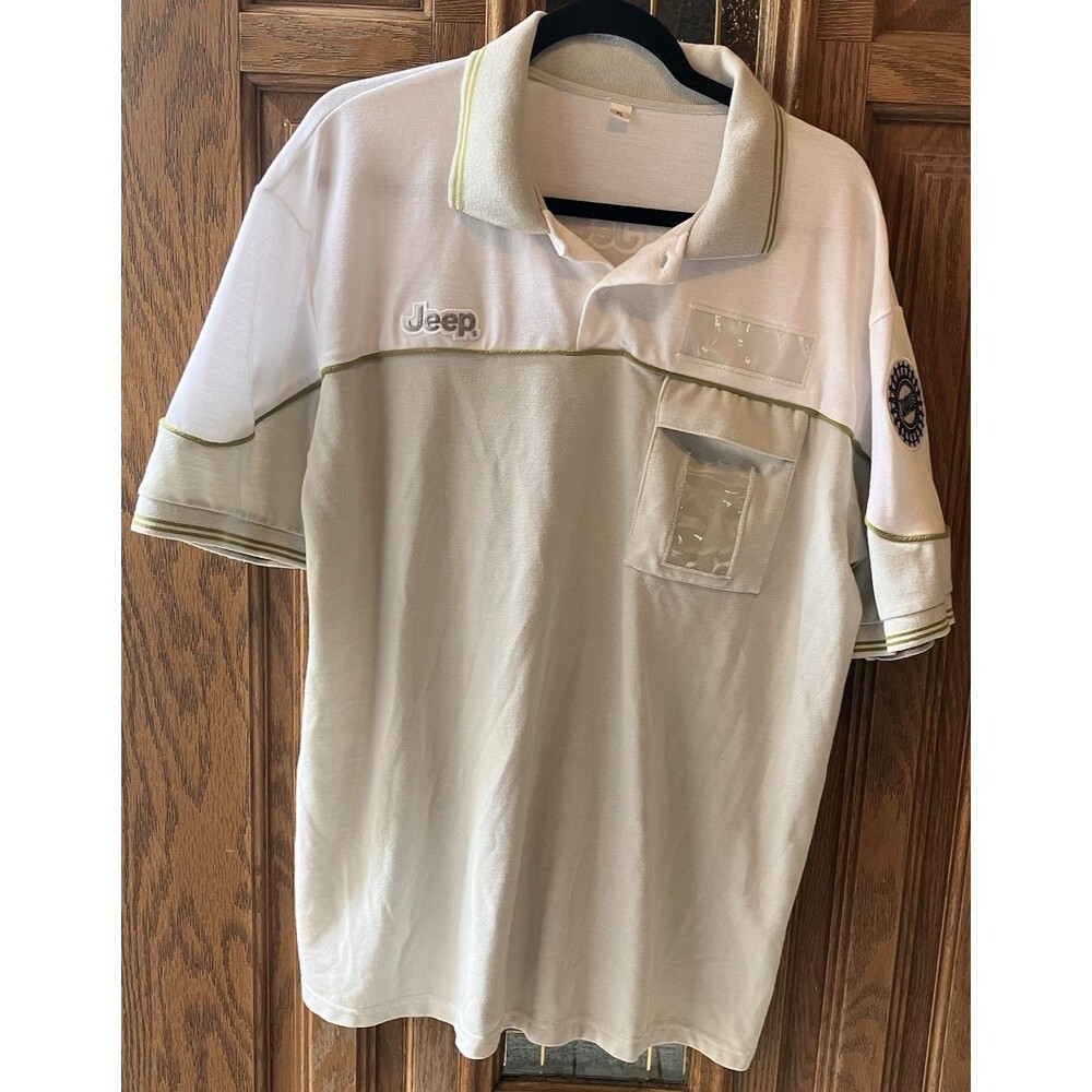 Vintage Jeep Men's Polo Size XL UAW Pocket Employee Logo Polo Green White EUC